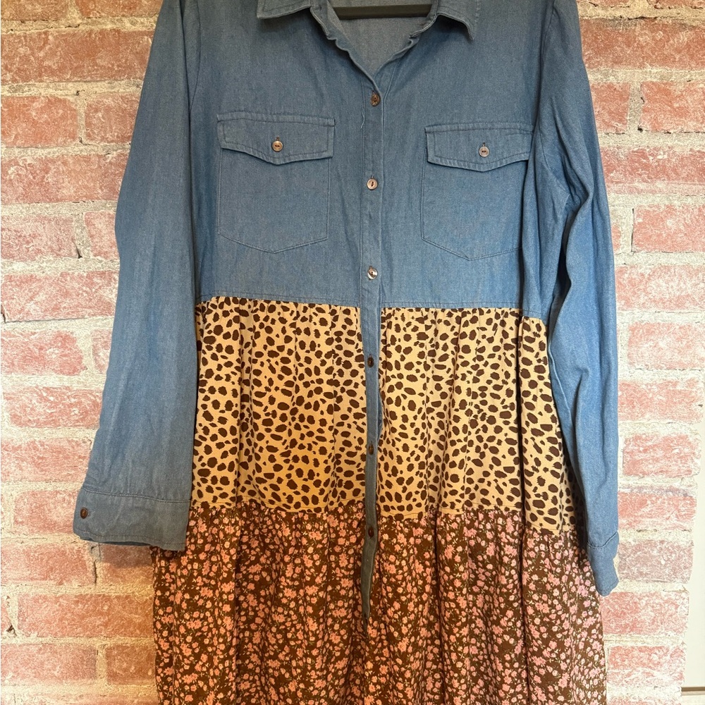 ODDY Blue and Brown Patterned Dress